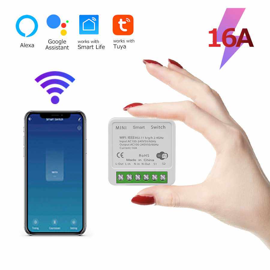 涂鸦WIFI语音APP定时智能无线开关单开双控16A迷你通断器智能开关