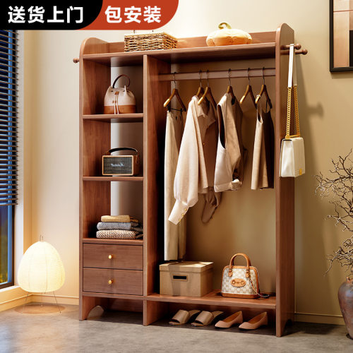 实木衣帽架落地卧室家用门口客厅挂衣架子可坐多功能置物架收纳柜