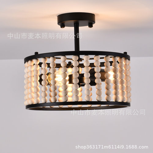 美式木珠铁艺吸顶灯美规可做