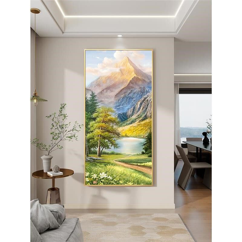 金山聚宝盆玄关装饰画入户正对门欧式山水画挂画2025年新款高级感