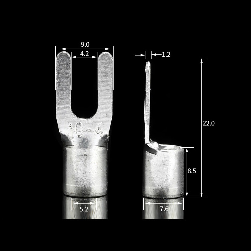 UT叉型裸端头UT10-4 Y型接线端子 U型铜端子黄铜镀银 1000只