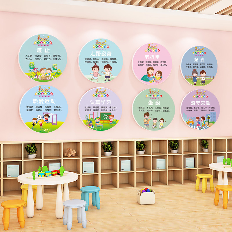 幼儿园文明礼物仪礼貌用语主题环创布置楼道走廊行为好习惯立体壁