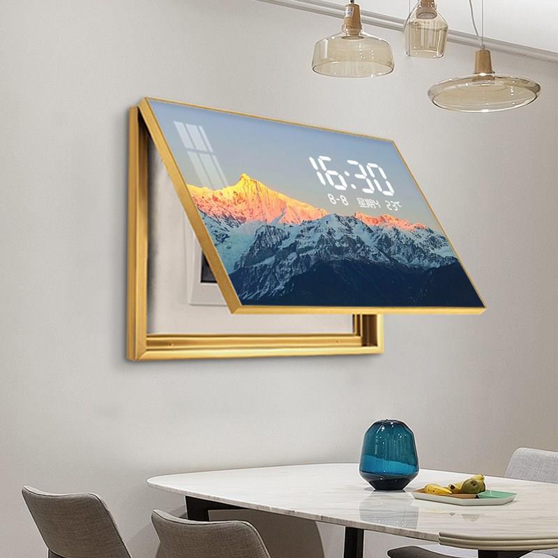 背靠金山电表箱装饰画轻奢led数显屏钟表挂钟餐厅遮挡配电箱挂画