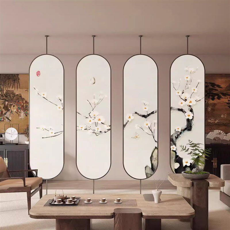 彩绘艺术玻璃屏风隔断客厅2025新款旋转屏风隔断客厅遮挡玄关酒店