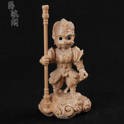 桃木猴子摆件齐天大圣孙悟空木雕猴子摆件工艺品宝宝玩具