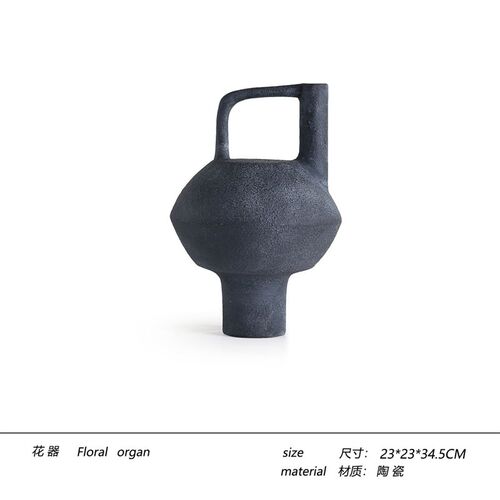 复古粗陶花器摆件花瓶侘寂风手工家居陶瓷样板间民宿风摆件家居