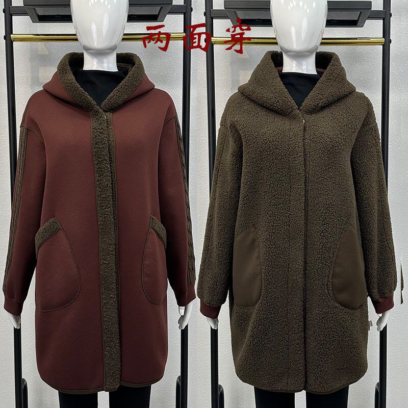 两面穿大码妈妈装保暖颗粒绒大衣加厚羊毛呢外套中老年女冬季棉服