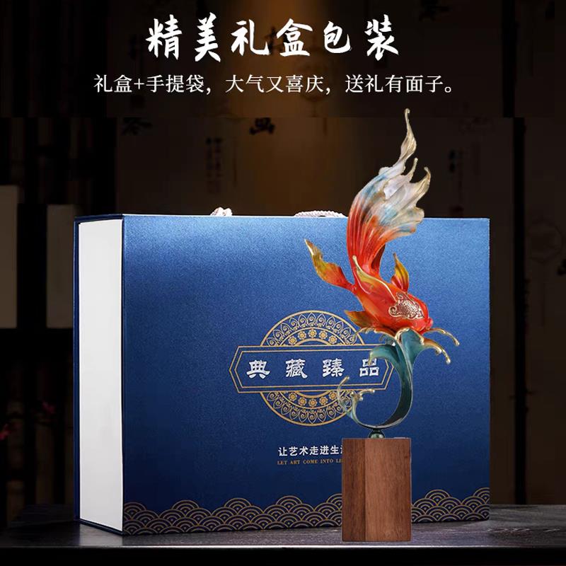 如鱼得水铜摆件玄关客厅电视柜办公室招财高档装饰品乔迁开业礼品