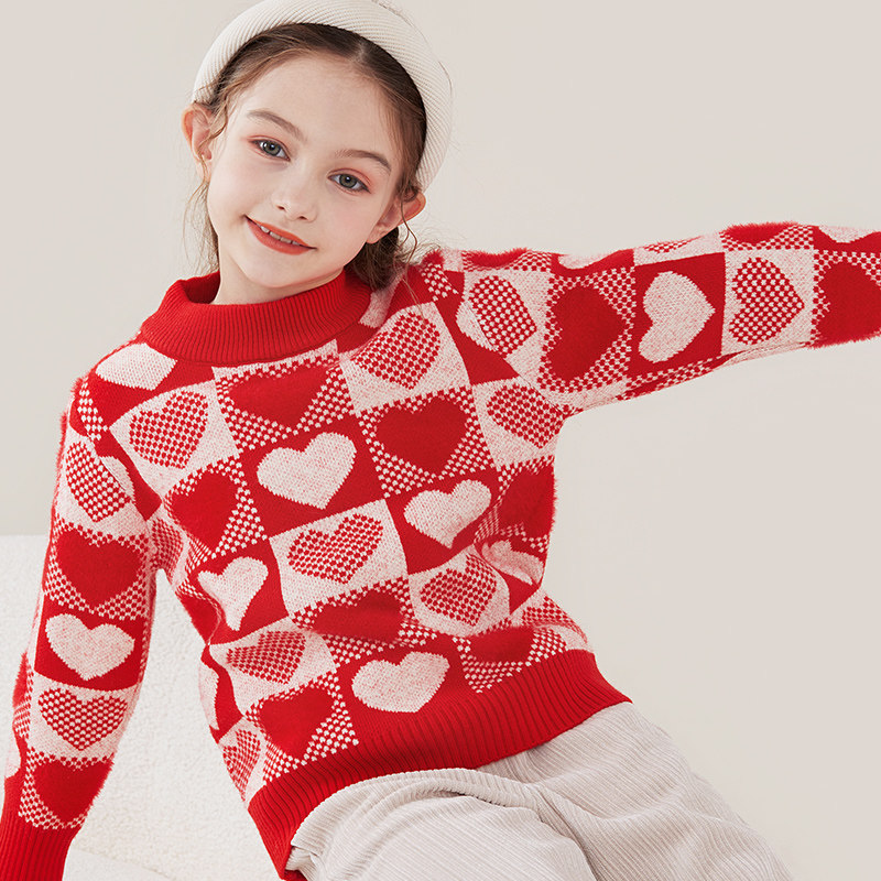 女童毛衣加绒秋冬儿童打底衫2023新款加厚大童毛线衣冬季上衣童装