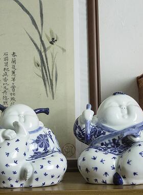景德镇陶瓷公仔手工瓷器娃娃青花瓷中式人物工艺品礼品客厅摆件