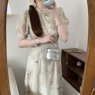 糖安妮 新中式 国风竹子旗袍改良复古连衣裙2024夏秋款 浮光影竹