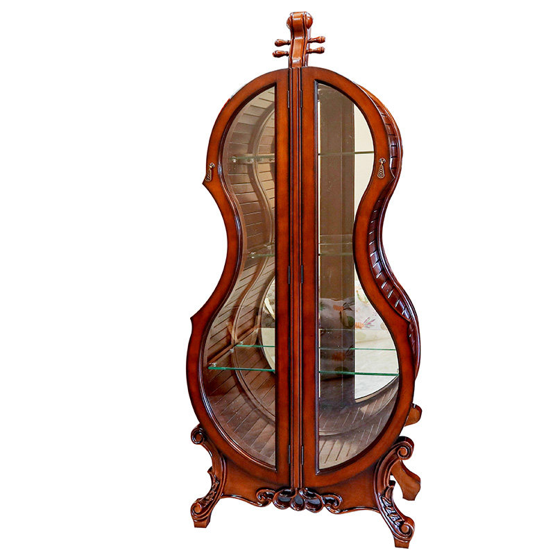 小提琴酒柜实木雕花玻璃双门客厅展示柜家用欧式美式摆件