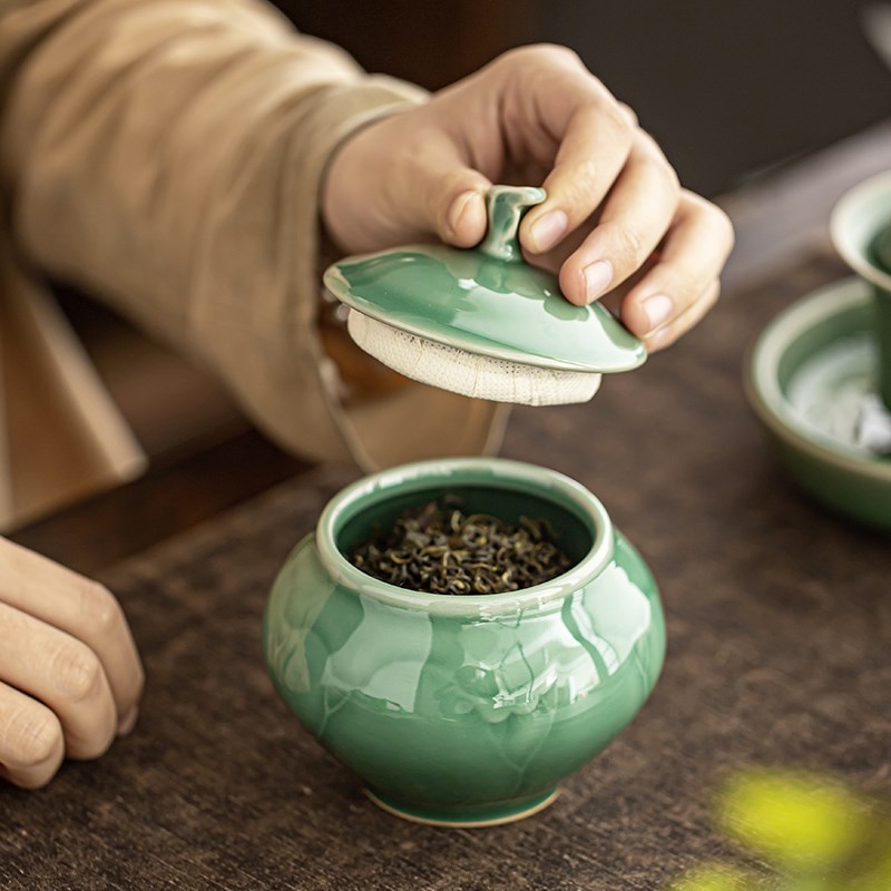 青瓷储茶罐复古茶罐高档茶叶罐创意陶瓷密封罐茶具小号收纳罐茶仓