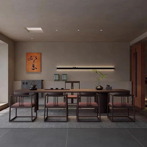 轻奢新中式茶桌2024新款高端胡桃木禅意办公室茶台泡茶桌大板茶室