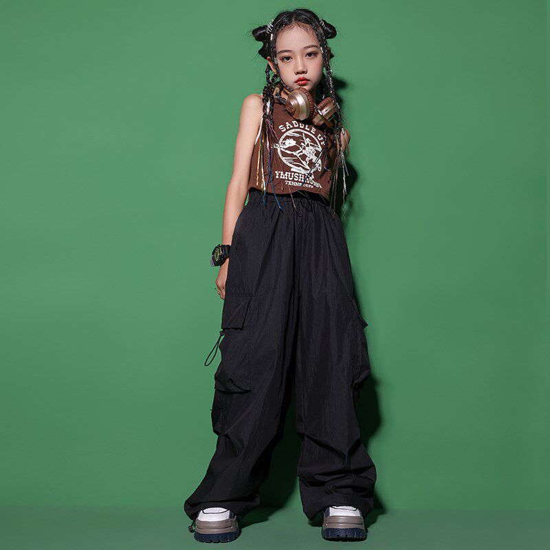女童jazz爵士舞表演服装儿童背心工装裤走秀服少儿嘻哈街舞套装