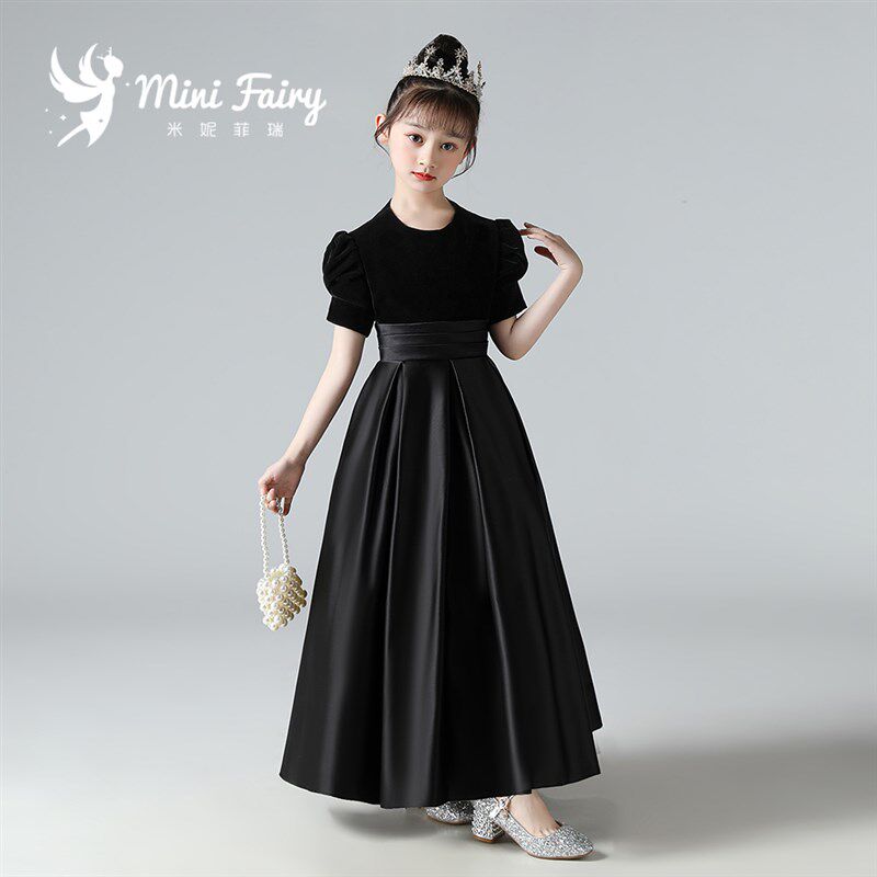 新款女童黑色小礼服公主裙女童高端管乐团音乐会钢琴演出服晚礼服