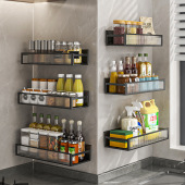 厨房置物架壁挂式 免打孔家用调味调料用品墙壁挂架多功能用收纳架