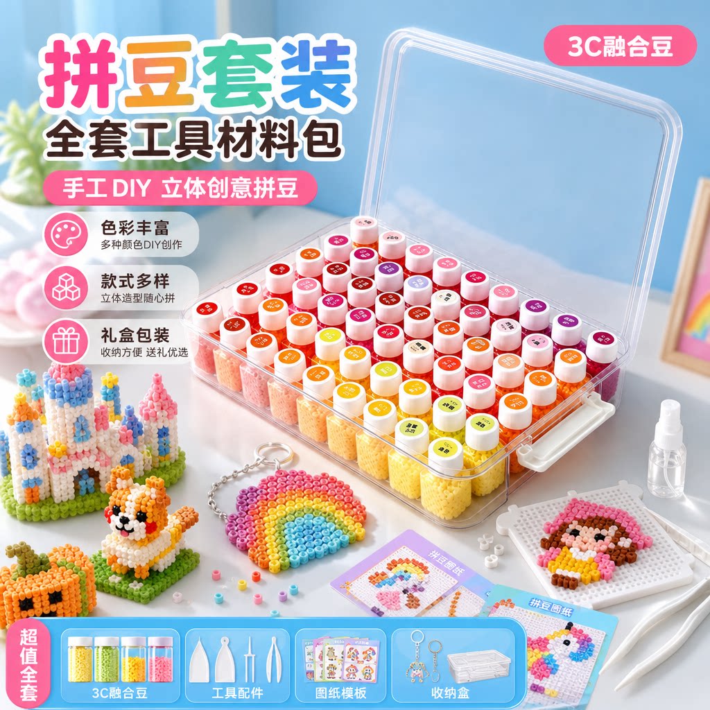 拼豆补充包221色全套DIY材料包图片