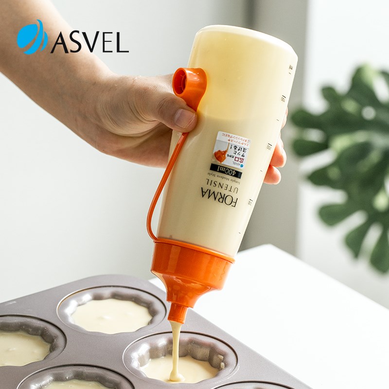 日本asvel手摇面糊分配器烘焙瓶子倒料容器厨房工具奶油壶松饼瓶