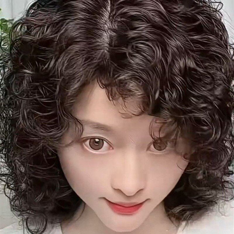 头顶假发片补发顶女头发稀少蓬松烫发遮白发高档真发卷发片