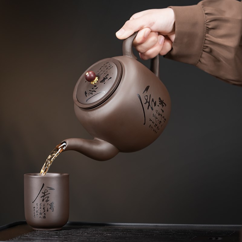 宜兴紫砂大容量茶壶带过滤网家用冲泡茶器大号功夫茶单壶茶杯套装