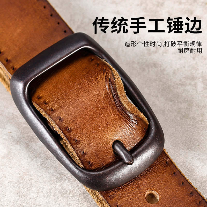 男士窄款腰带真皮头层纯牛皮复古皮带男做旧休闲牛仔复古ins港风