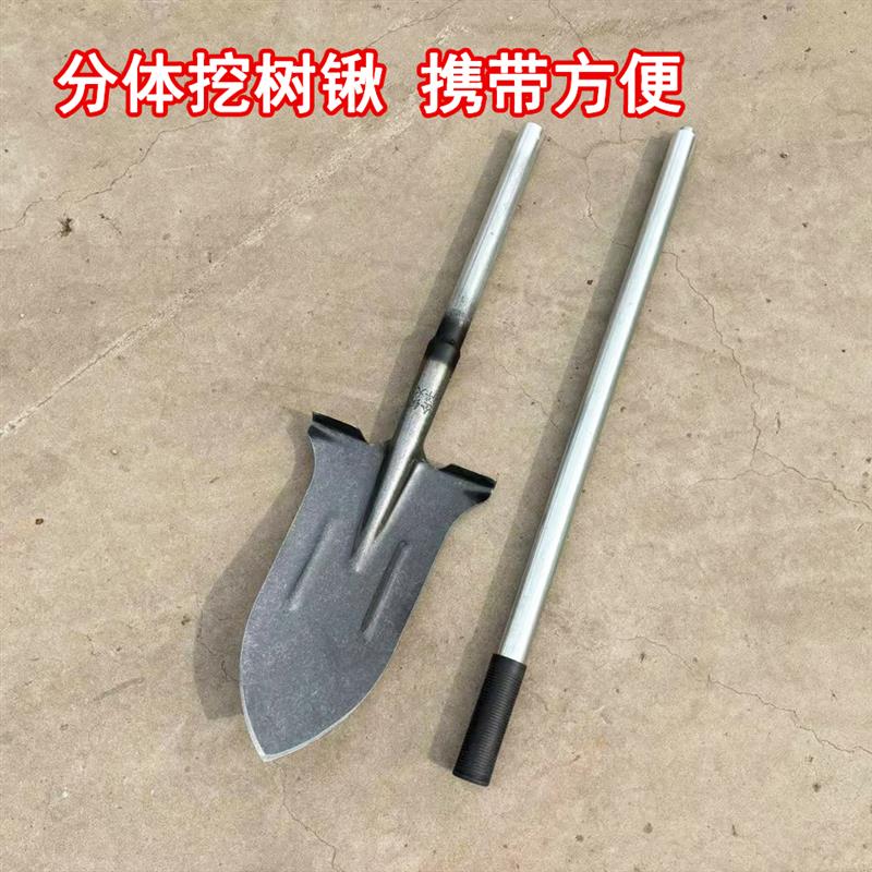 新款铁锹铲子铁锨手工锋利开刃加厚锰钢尖头铁把柄可拆卸挖树