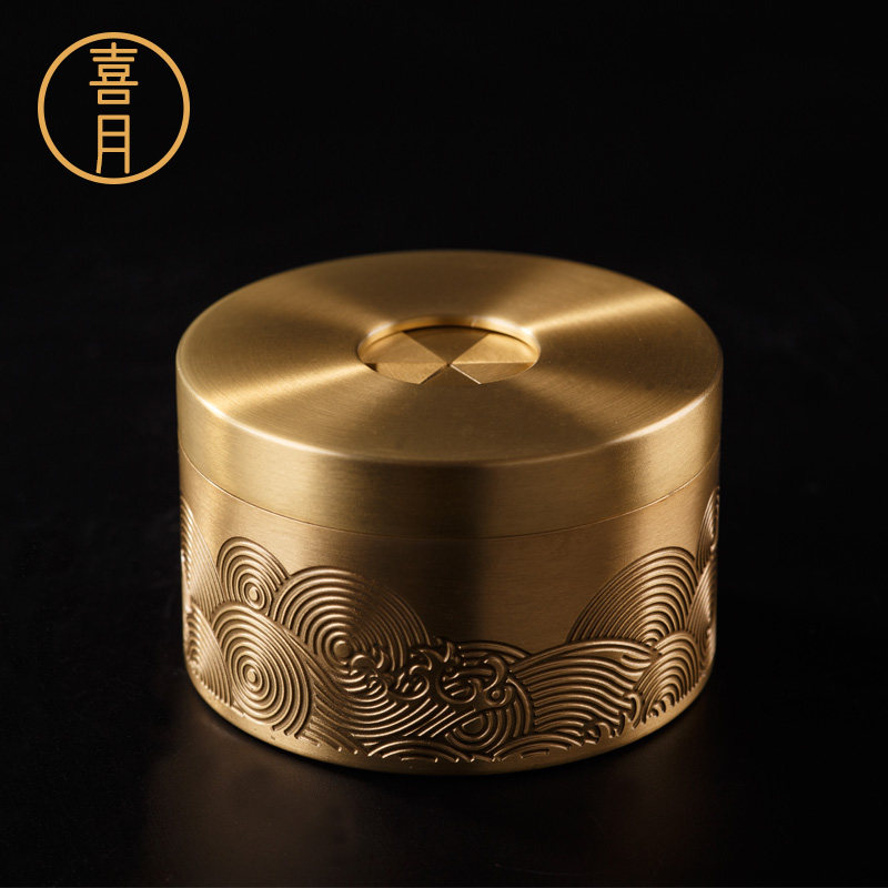 喜月纯铜烟灰缸新中式黄铜带盖防飞灰创意个性潮流车载商务办公室
