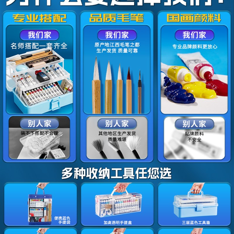 中国画颜料套装初学者画画工具用品小学生美术课专用毛笔高级书画