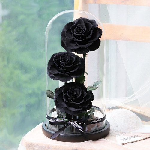 黑色永生花黑玫瑰干花黑色真花花束摆件送男女朋友生日礼物黑骑士