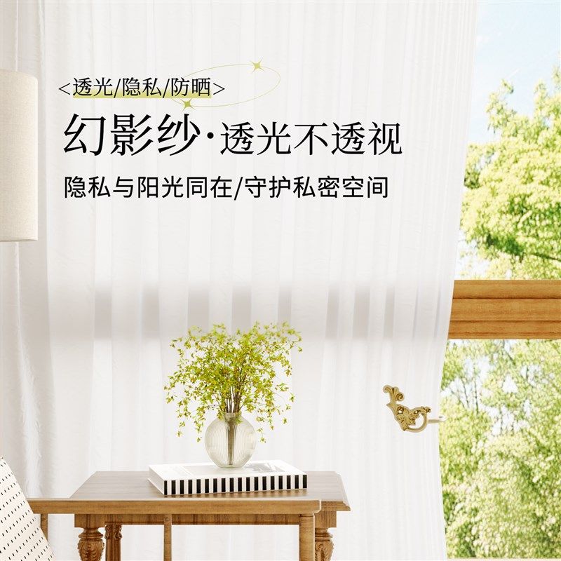 幻影纱窗帘透光不透人纱帘白色客厅阳台防晒遮光窗纱白纱