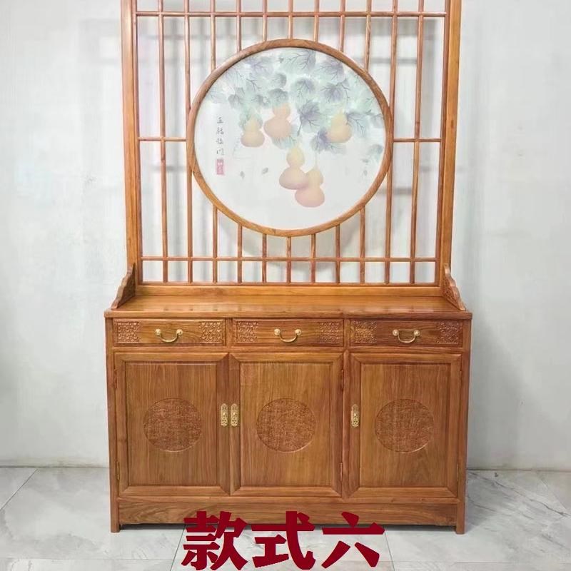 定制入户玄关柜实木屏风隔断客厅置物架储物鞋柜新中式镂空格栅