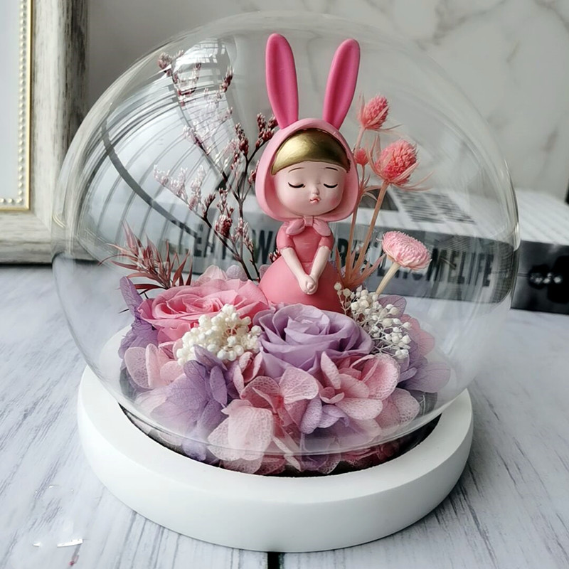 玻璃罩真花永生花diy材料包摆件 手工插花母亲节团建暖场沙龙礼物