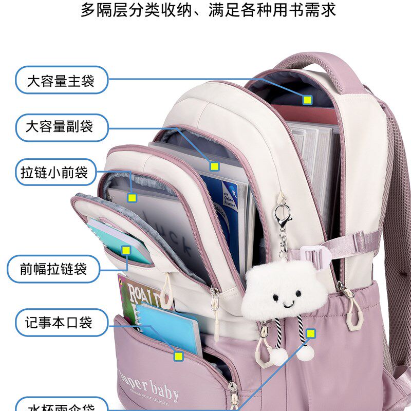 初中生书包女生小学生三到六年级女孩护脊减负男生高中学生双肩包
