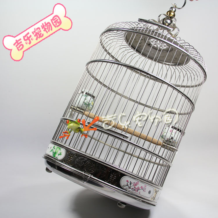天寿不锈钢金属鸟笼鹩哥八哥画眉鸟笼大鹦鹉圆型鸟笼子特大号鸟笼