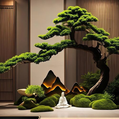 彷真迎客松大型假树松树彷生绿植造景高端轻奢室内外景观植物装饰