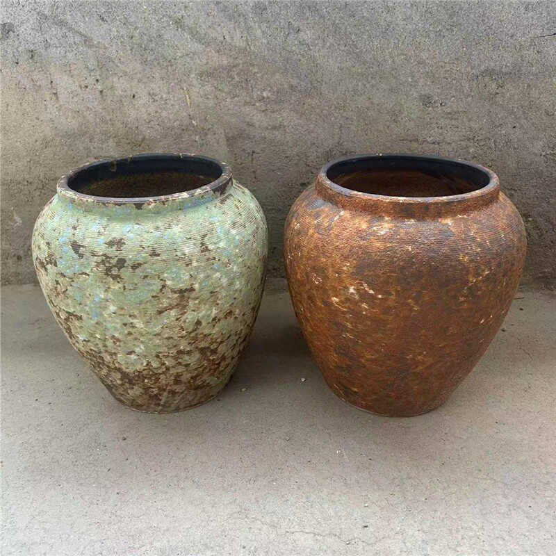 景德镇复古三角梅泼墨粗陶陶罐多肉法师植物创意盆透气陶瓷花盆