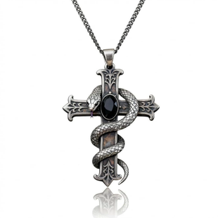 青白剧本杀魏玉卿同款蛇形吊坠项链哥特风十字架复古男女项链