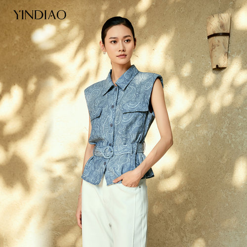 YINDIAO引调配腰带无袖翻领衬衫