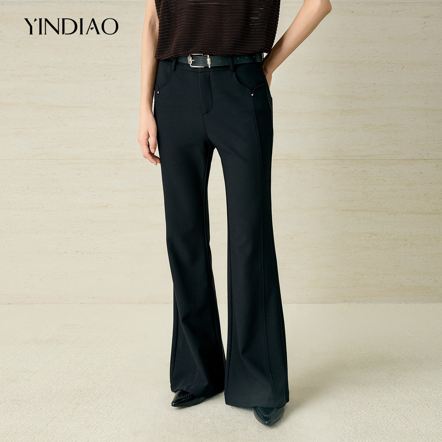 YINDIAO引调配腰带净色喇叭裤