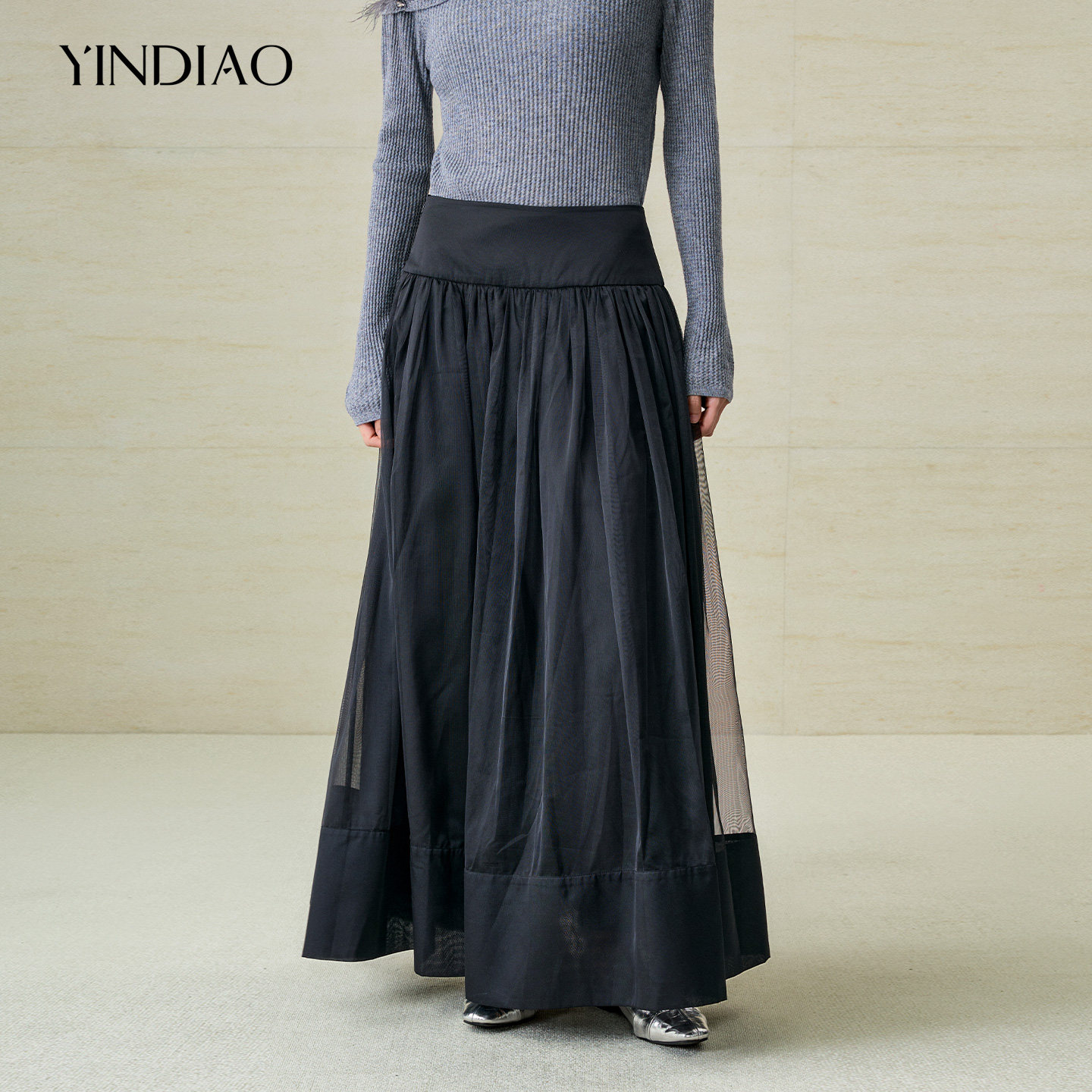 YINDIAO引调精致通勤网纱半裙