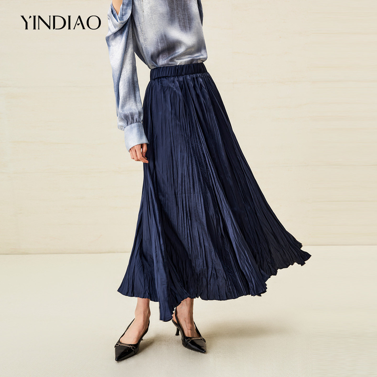 YINDIAO引调松紧腰褶皱半裙