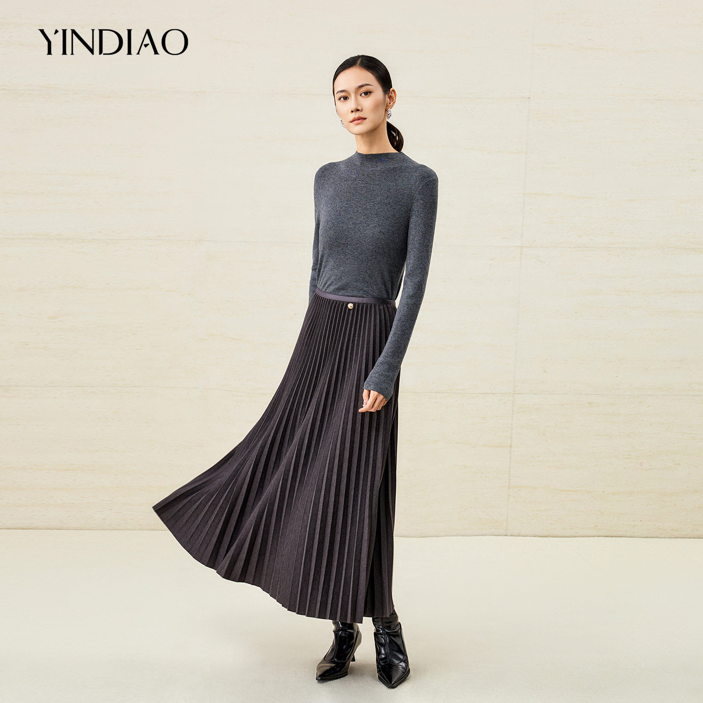 YINDIAO引调精致通勤百褶半裙