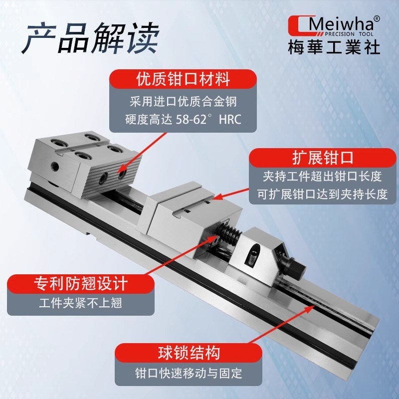 Meiwha梅华精密平口钳CNC加工中心夹具铣床等高快换钳口精密老虎