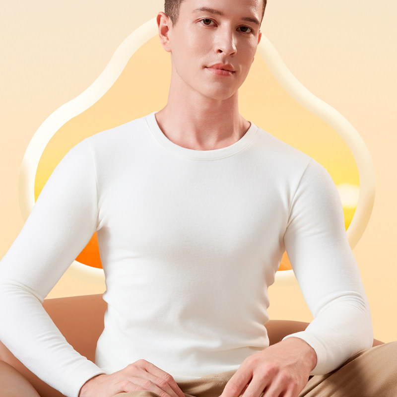 简云白色德绒发热衣男士上身加绒发热秋衣内搭单件上衣打底衫冬