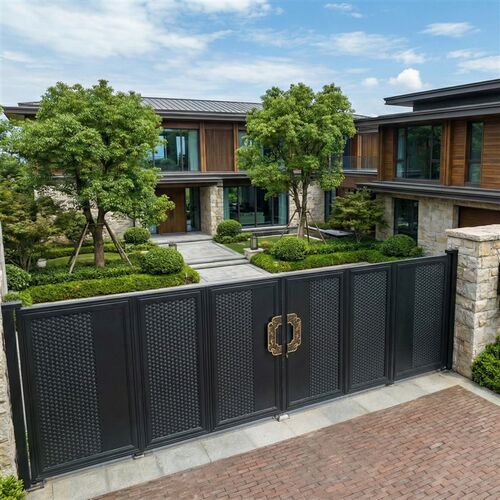 智能电动折叠门铝雕防爆铝合金门别墅车库宽门洞省空间大门