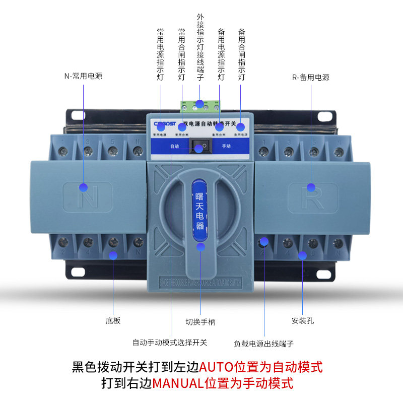双电源自动切换开关迷你型63A/4P三相四线380V电梯消防电源转换器