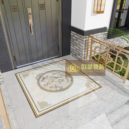 别墅进门入户拼花地砖新中式玄关门厅庭院客厅造型拼图瓷砖定做