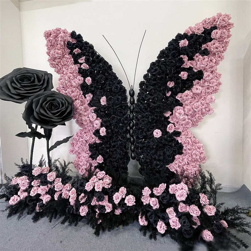 婚庆粉色仿真蝴蝶花艺求婚巨型绢花造景舞台背景生日派对布置摆件
