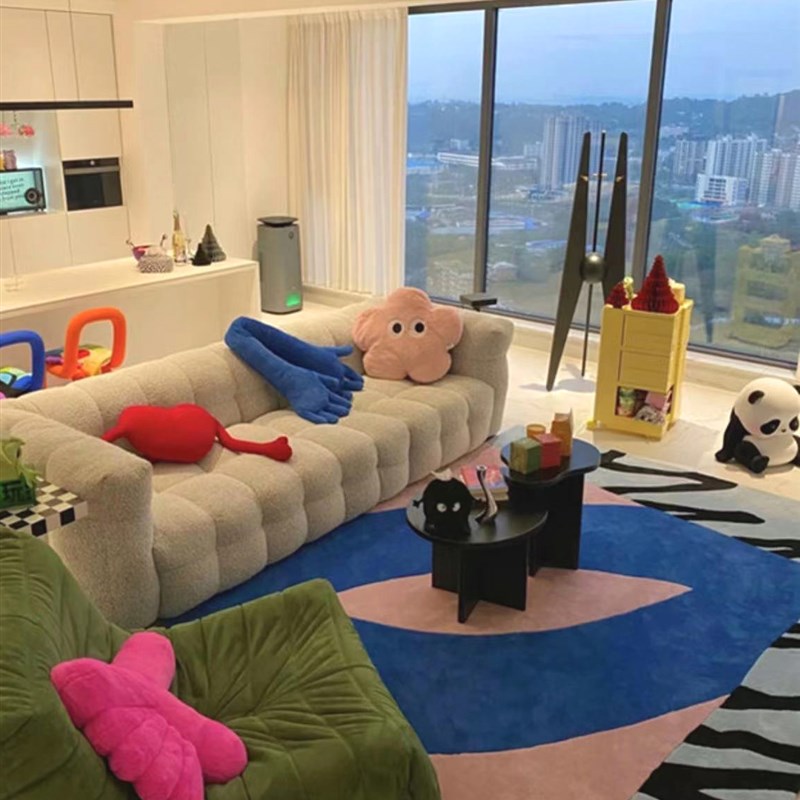 简约现代地毯卧室客厅茶几手工蓝色地垫网红地毯定制尺寸满铺民宿